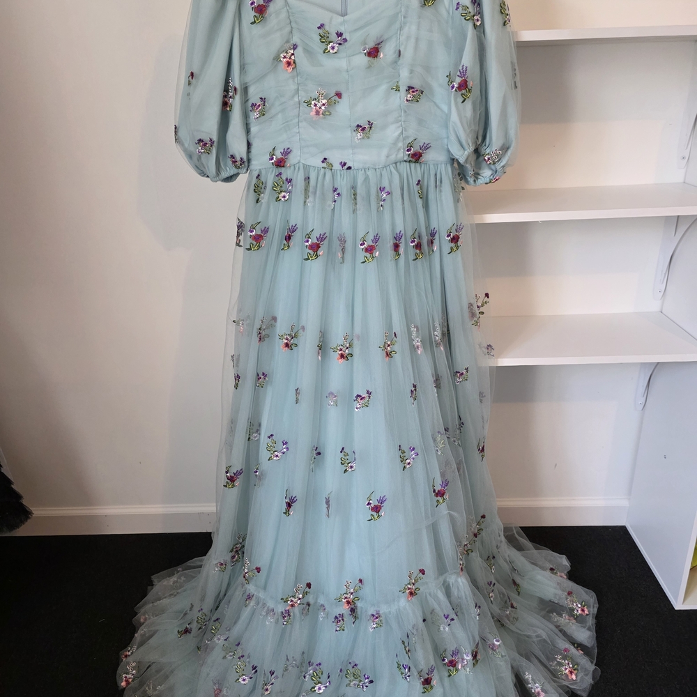 Jessakae Blue Embroidered Tulle Maxi Dress Cottagecore Princess S - Picture 2 of 5